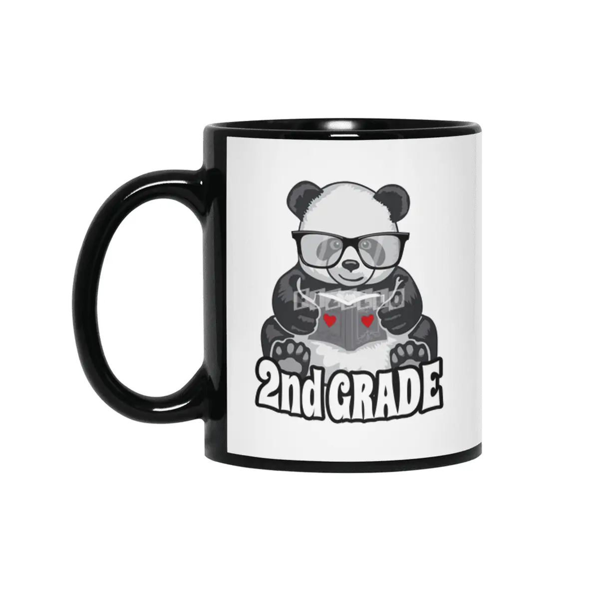 2nd Grade Back To School Panda Book Reader Teacher Heart Siyah Kupa