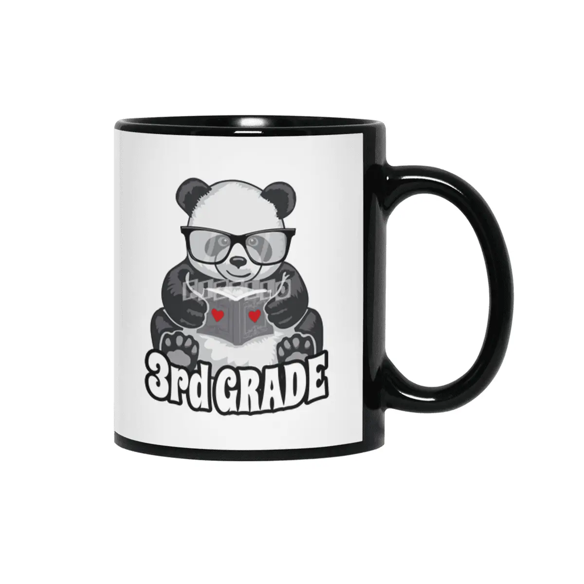 3rd Grade Back To School Panda Book Reader Teacher Heart Siyah Kupa