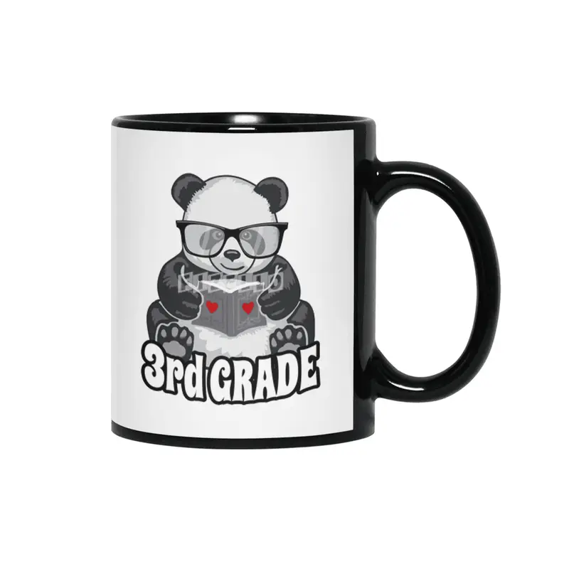 3rd Grade Back To School Panda Book Reader Teacher Heart Siyah Kupa