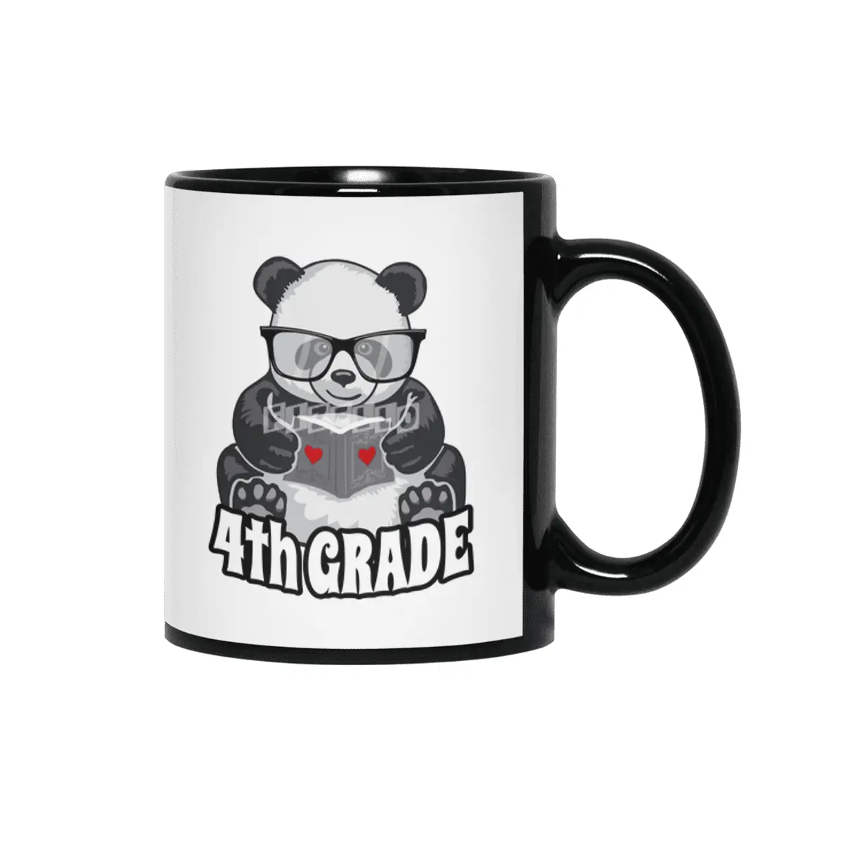 4th Grade Back To School Panda Book Reader Teacher Heart Siyah Kupa