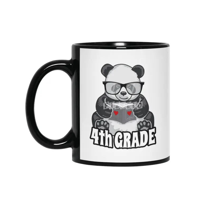 4th Grade Back To School Panda Book Reader Teacher Heart Siyah Kupa