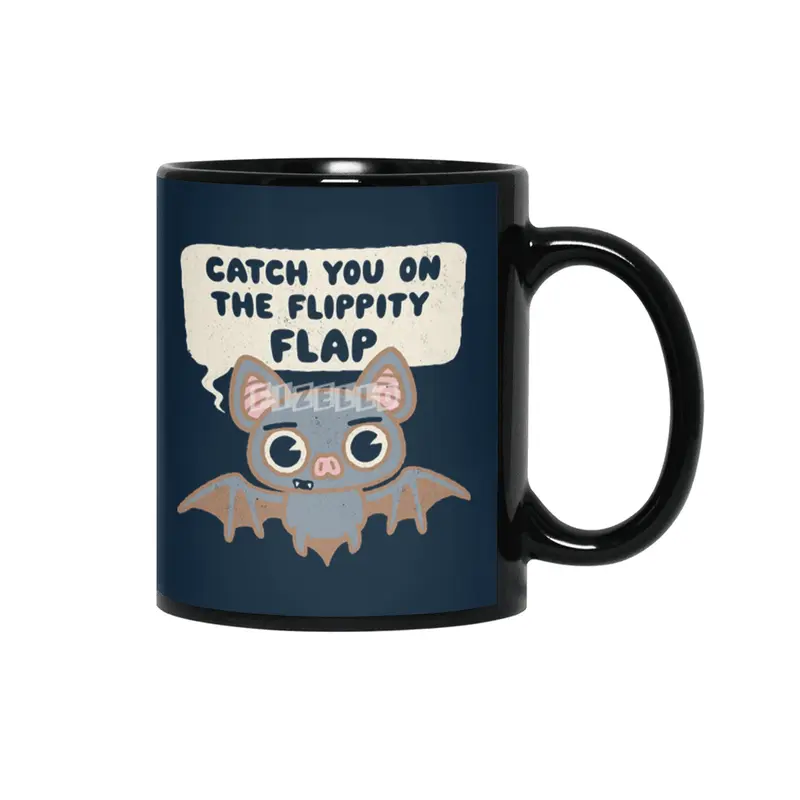 Catch You on the Flippity Flap -  Cute Kawaii Bat Siyah Kupa