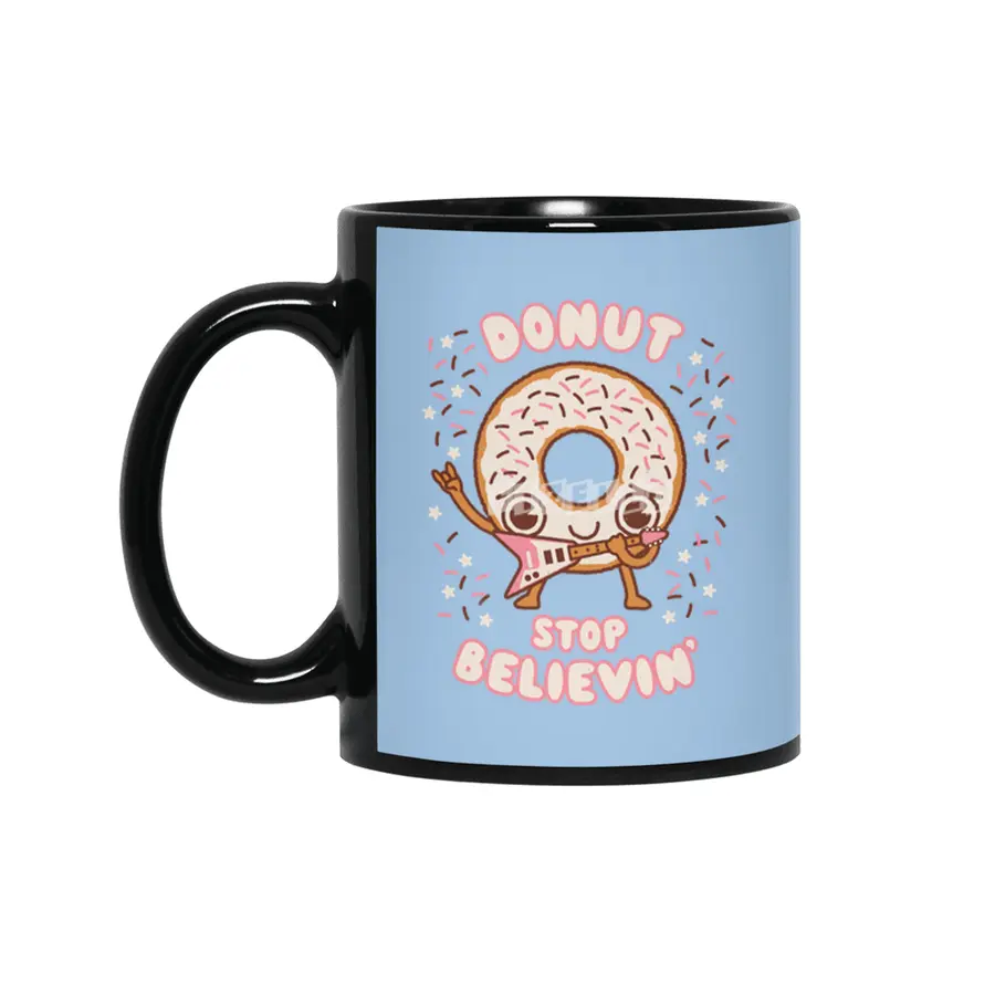 Donut Stop Believin - Kawaii style cute funny musical Siyah Kupa