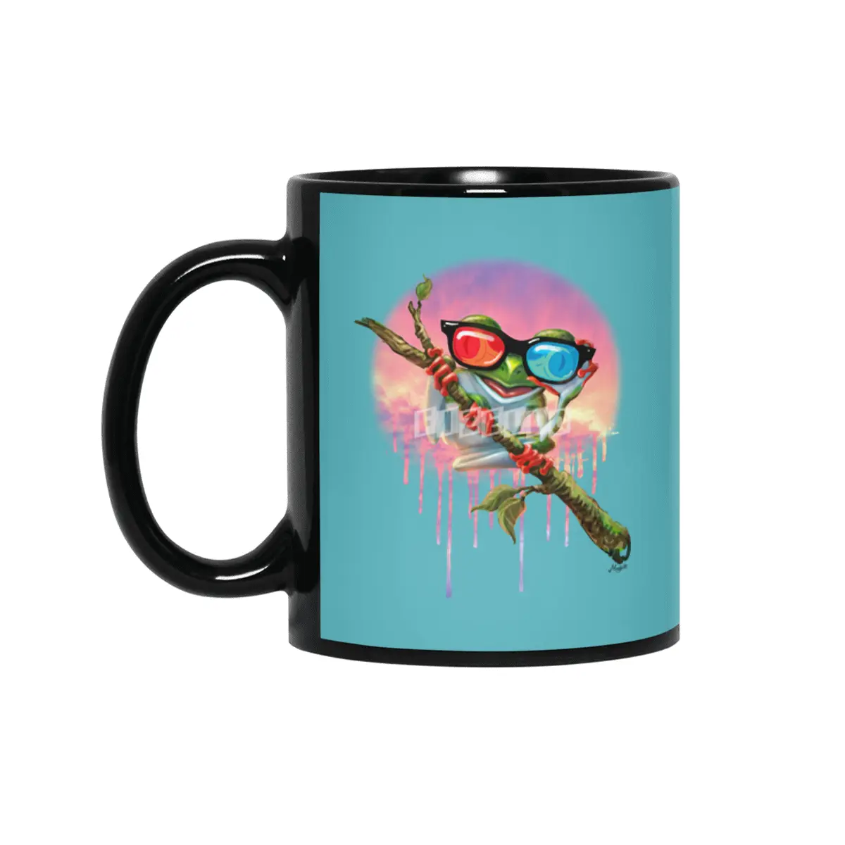 3D Tree Frog Siyah Kupa