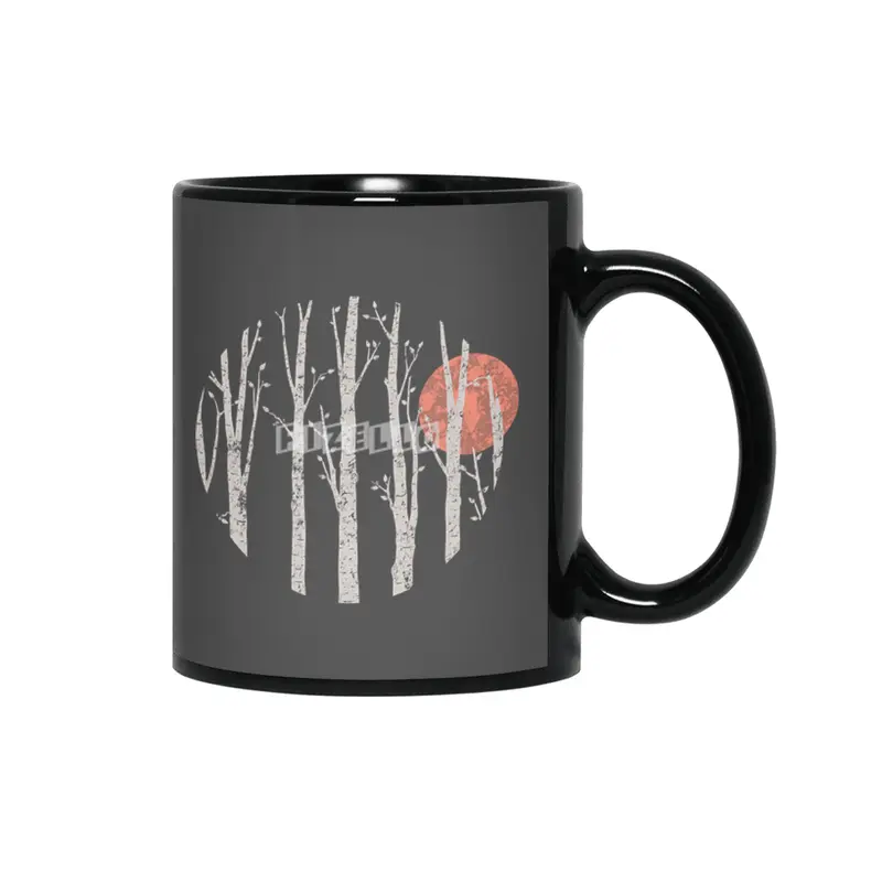 Full Moon Rising In The Birch Tree Forest Siyah Kupa