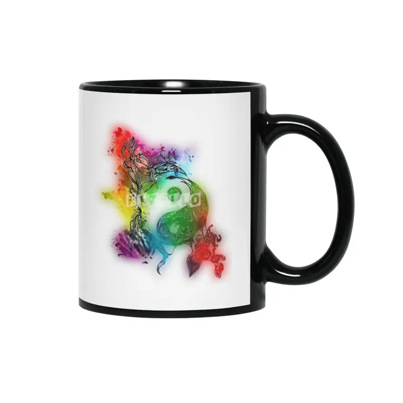 Zen Doodle Yin Yang Rainbow Pride Siyah Kupa
