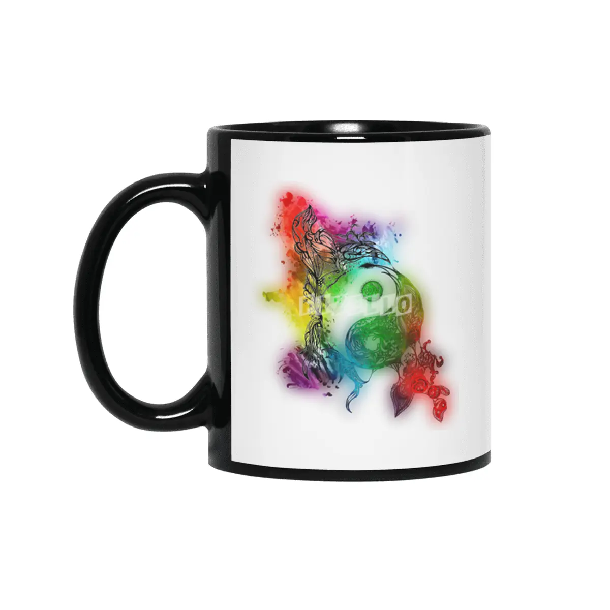 Zen Doodle Yin Yang Rainbow Pride Siyah Kupa