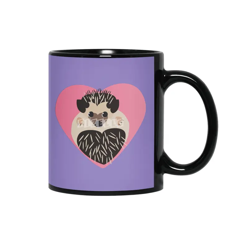 Hedgehog Love Heart Siyah Kupa