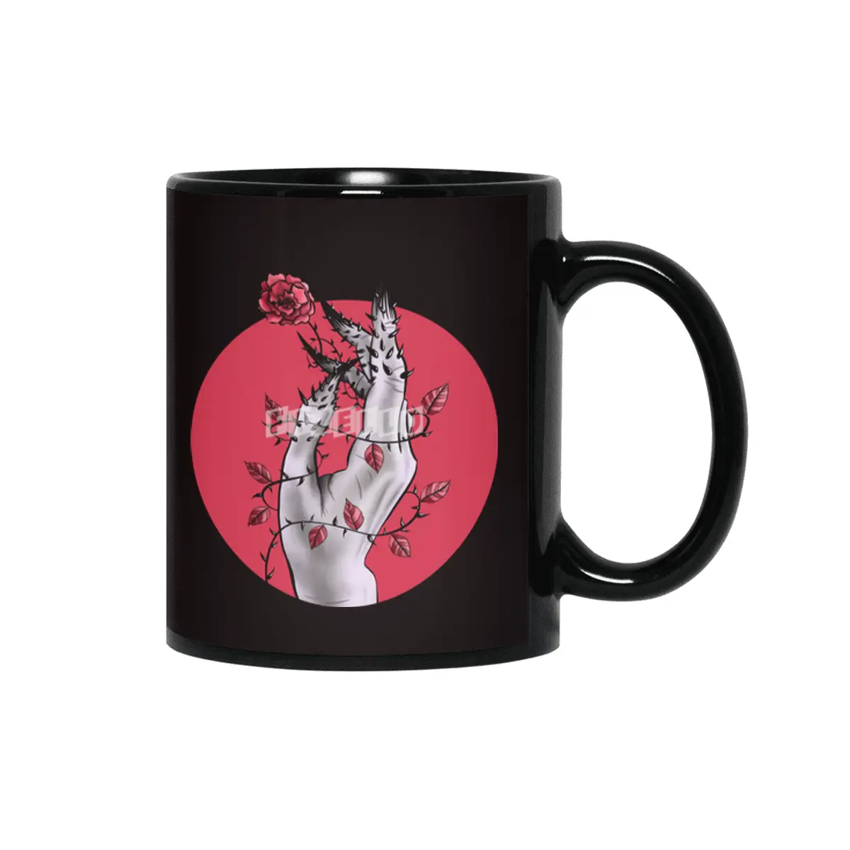 Creepy Hand With Rose And Thorns Gothic Art Siyah Kupa
