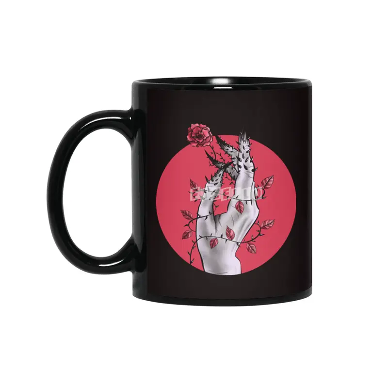 Creepy Hand With Rose And Thorns Gothic Art Siyah Kupa
