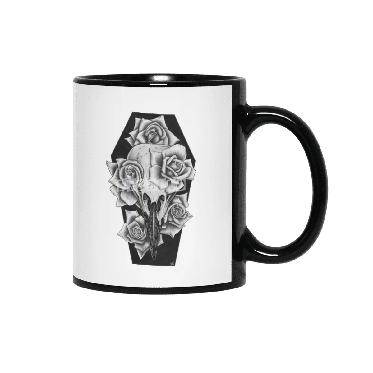 Raven Rose Print Siyah Kupa