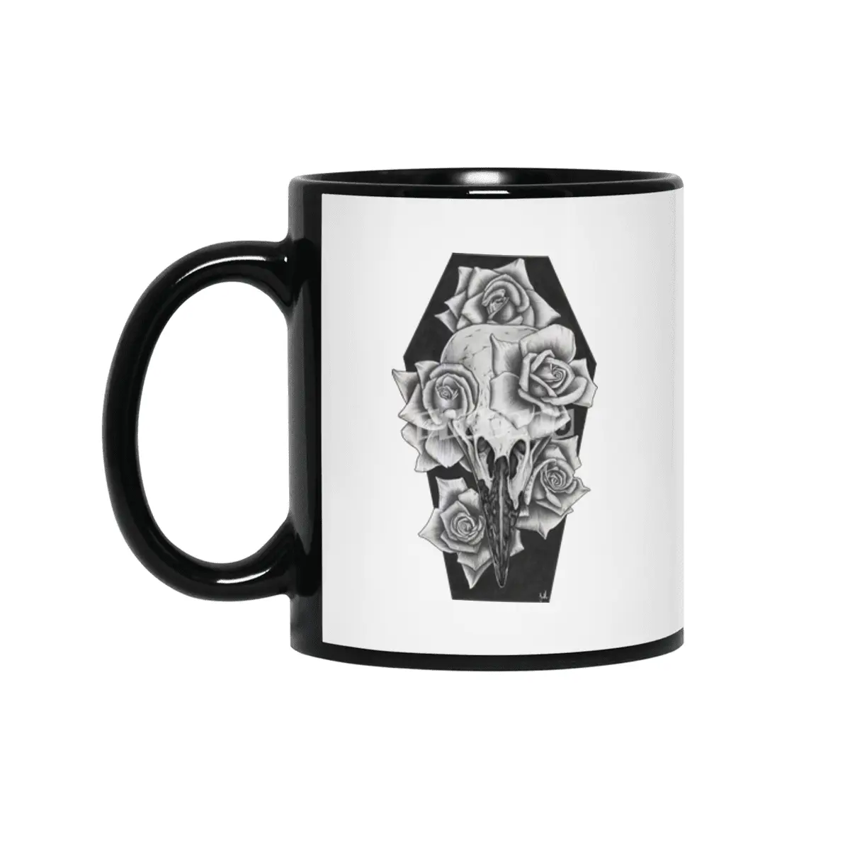 Raven Rose Print Siyah Kupa