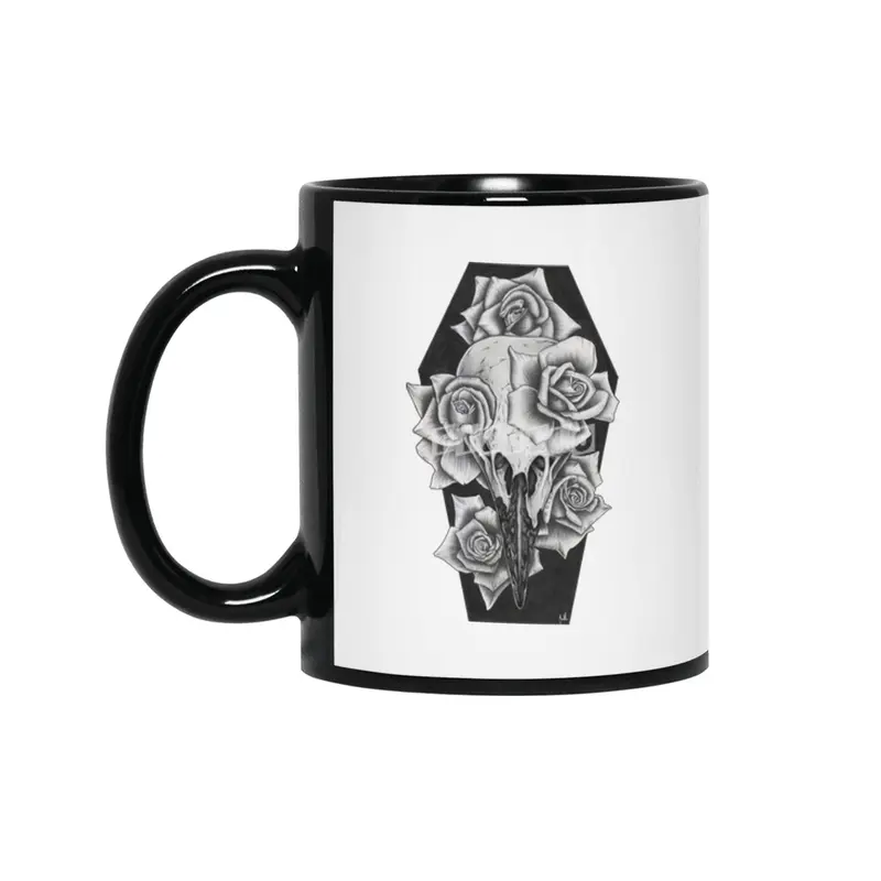 Raven Rose Print Siyah Kupa