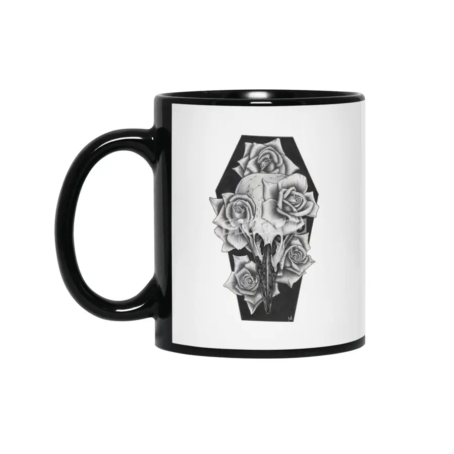 Raven Rose Print Siyah Kupa