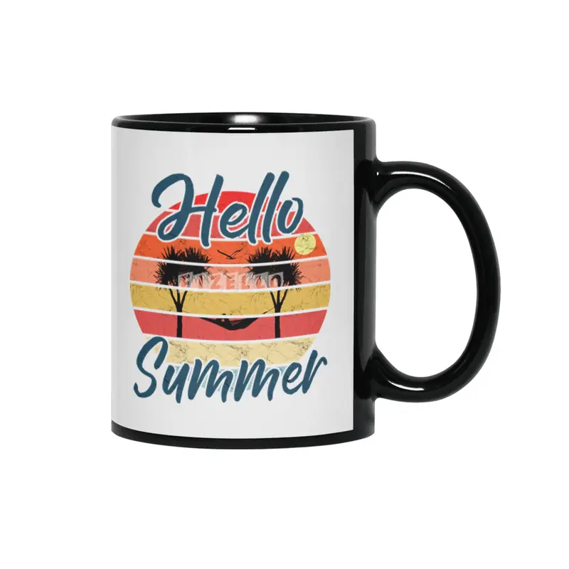 Hello Summer - Palm Trees Hammock Retro Siyah Kupa