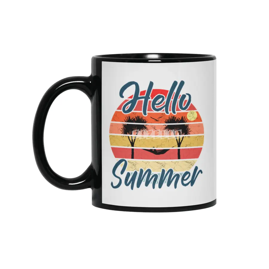 Hello Summer - Palm Trees Hammock Retro Siyah Kupa
