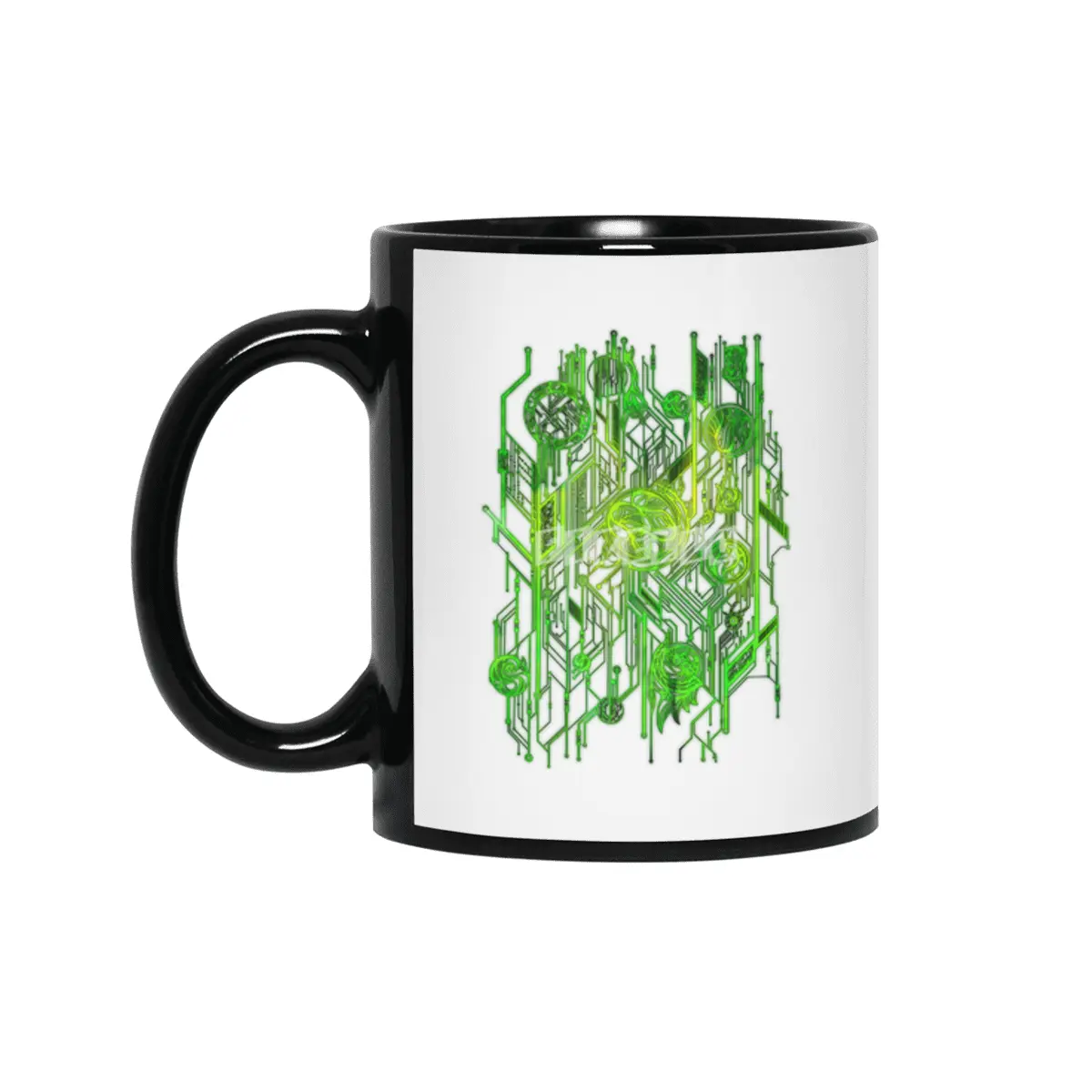 Zen Doodle Digital Circuit Neon Green Siyah Kupa