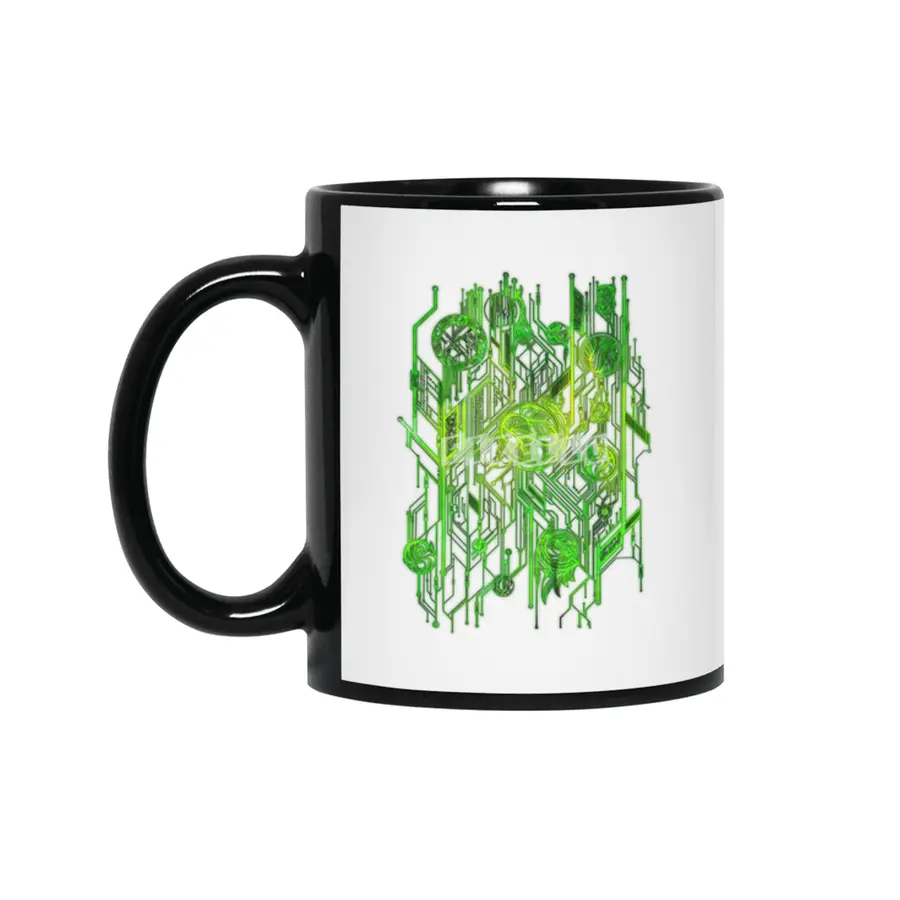 Zen Doodle Digital Circuit Neon Green Siyah Kupa