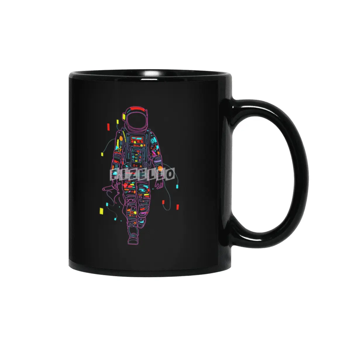 Abstract Retro Neon Astronaut Siyah Kupa
