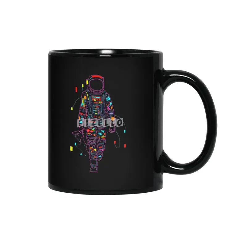 Abstract Retro Neon Astronaut Siyah Kupa