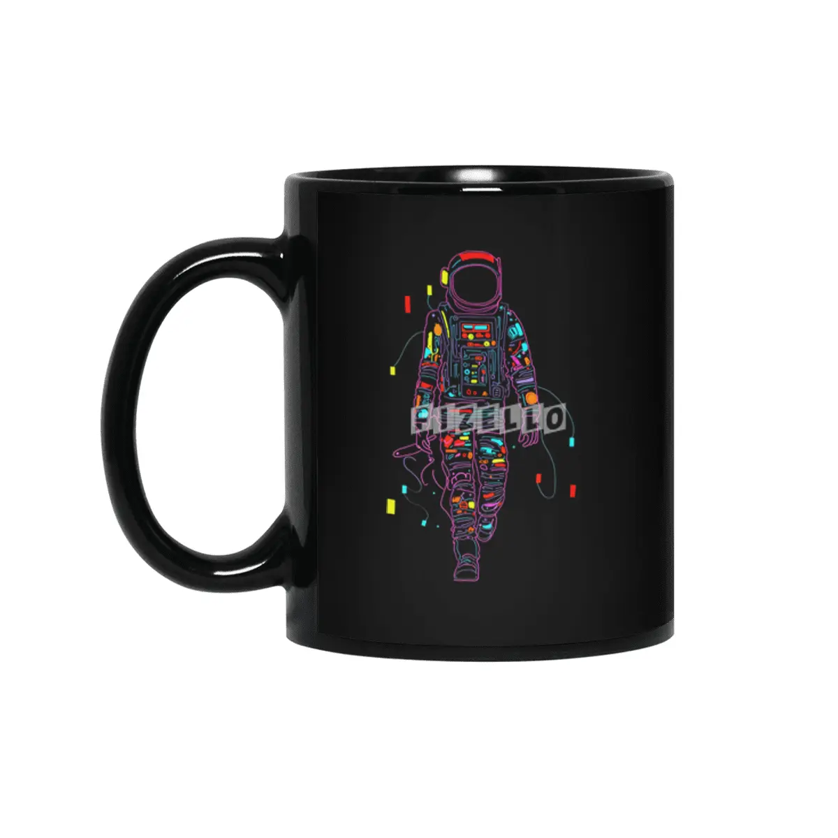 Abstract Retro Neon Astronaut Siyah Kupa