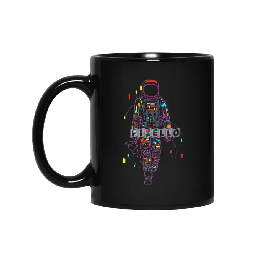 Abstract Retro Neon Astronaut Siyah Kupa