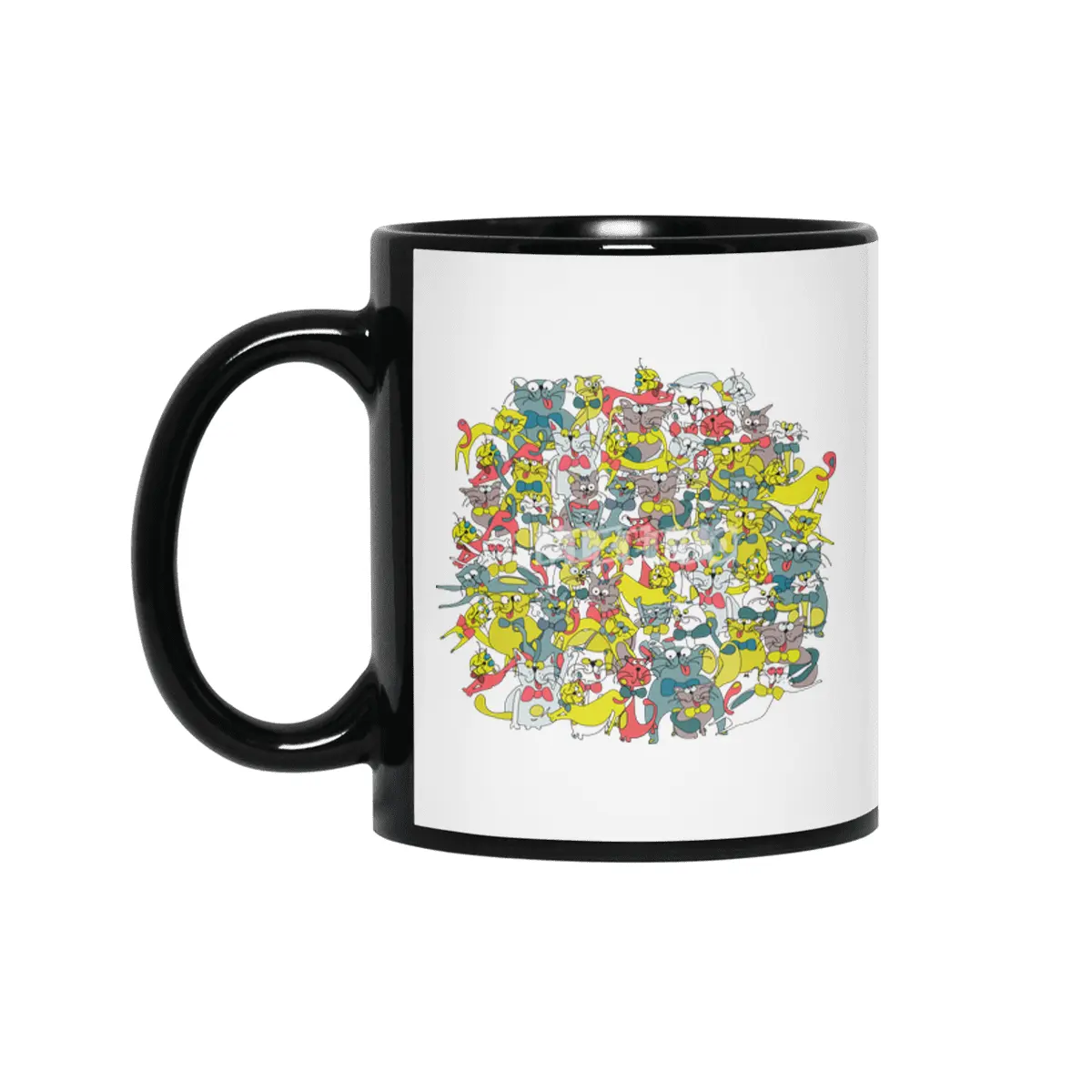 Funny doodle colorful cats.Seamless pattern with funny hand drawn cats Siyah Kupa