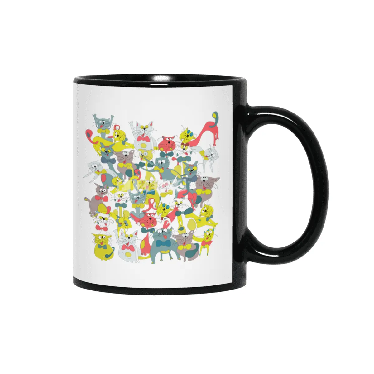 Funny doodle colorful cats.Seamless pattern with funny hand drawn cats Siyah Kupa