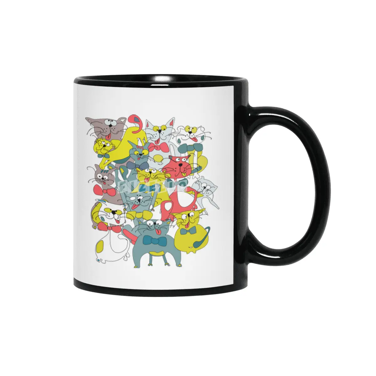 Funny doodle colorful cats.Seamless pattern with funny hand drawn cats Siyah Kupa