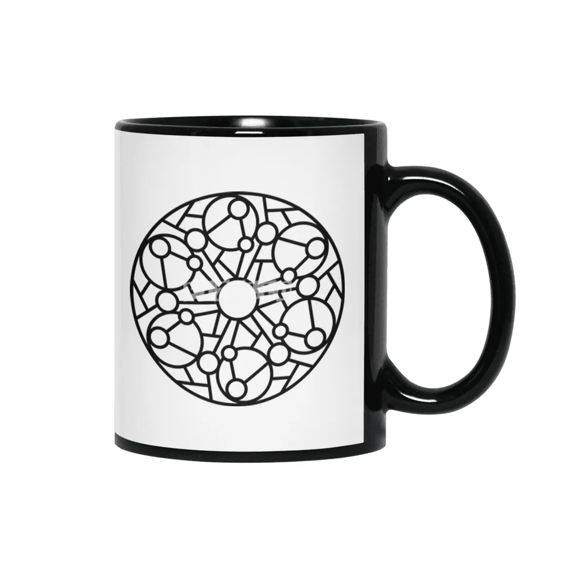Black and white circle flower ornament, ornamental round lace design. Floral mandala. Hand drawn ink Siyah Kupa
