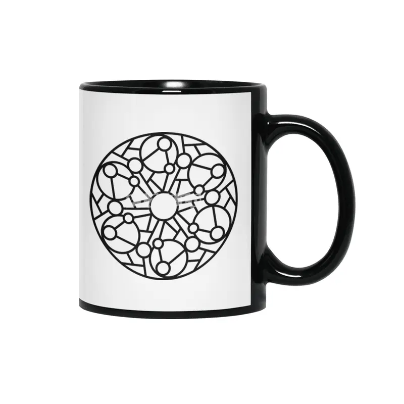 Black and white circle flower ornament, ornamental round lace design. Floral mandala. Hand drawn ink Siyah Kupa