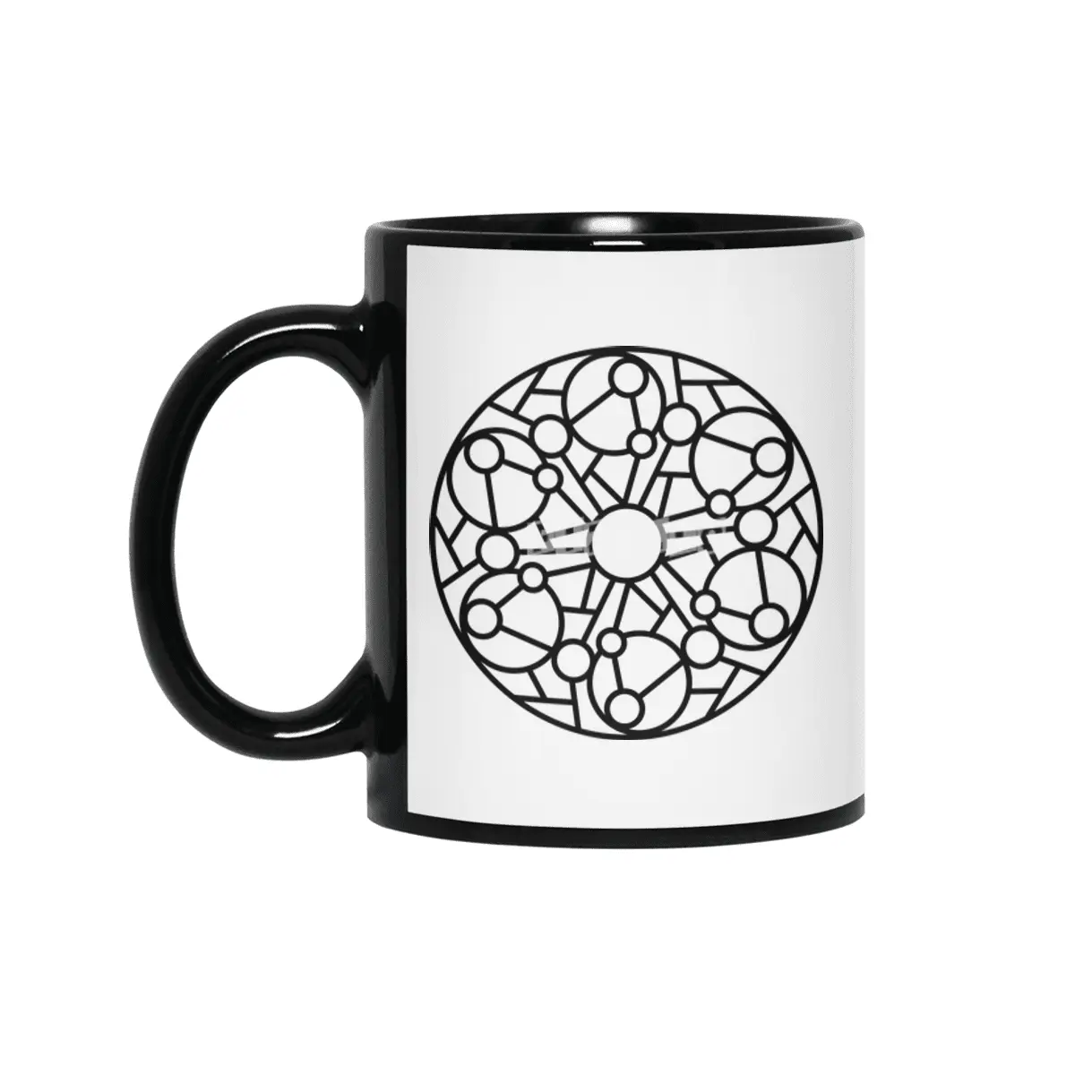 Black and white circle flower ornament, ornamental round lace design. Floral mandala. Hand drawn ink Siyah Kupa