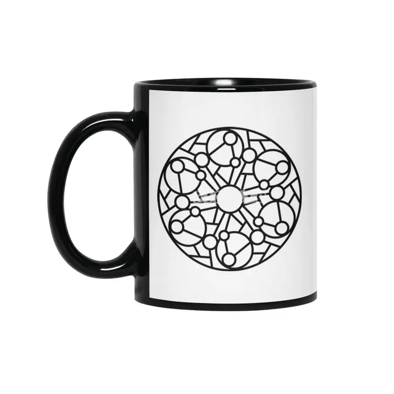 Black and white circle flower ornament, ornamental round lace design. Floral mandala. Hand drawn ink Siyah Kupa