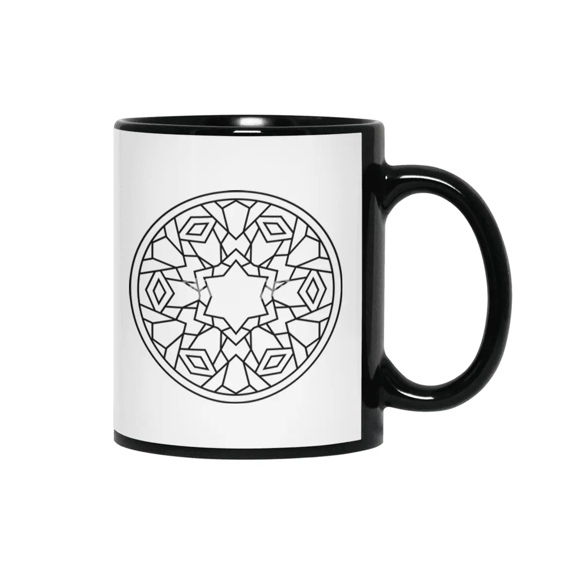Black and white circle flower ornament, ornamental round lace design. Floral mandala. Hand drawn ink Siyah Kupa