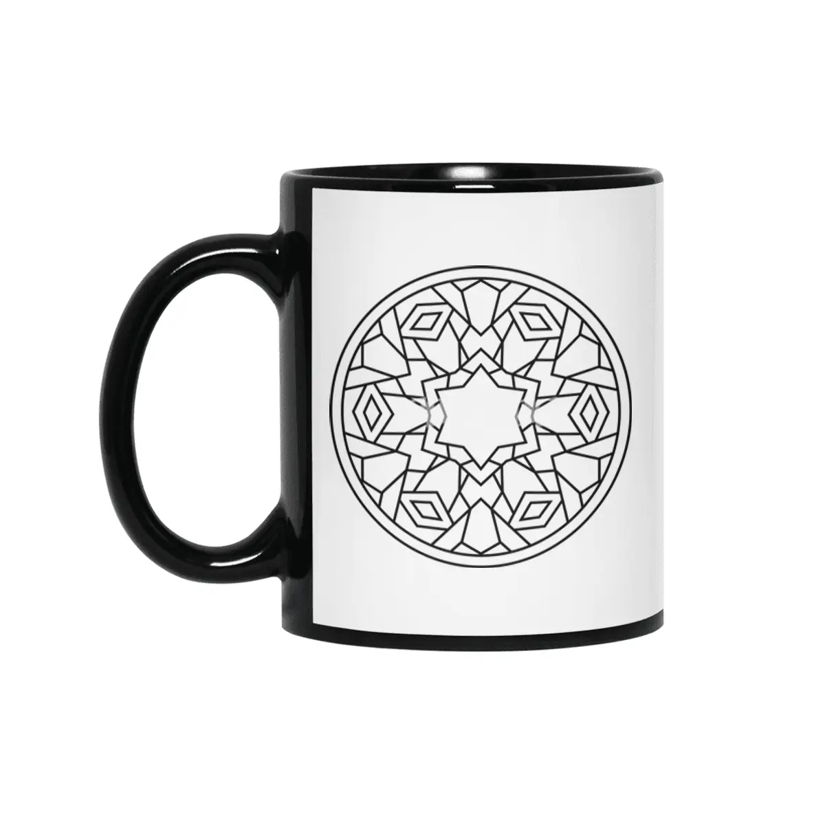 Black and white circle flower ornament, ornamental round lace design. Floral mandala. Hand drawn ink Siyah Kupa