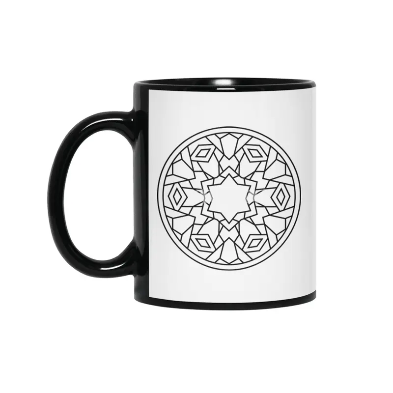 Black and white circle flower ornament, ornamental round lace design. Floral mandala. Hand drawn ink Siyah Kupa