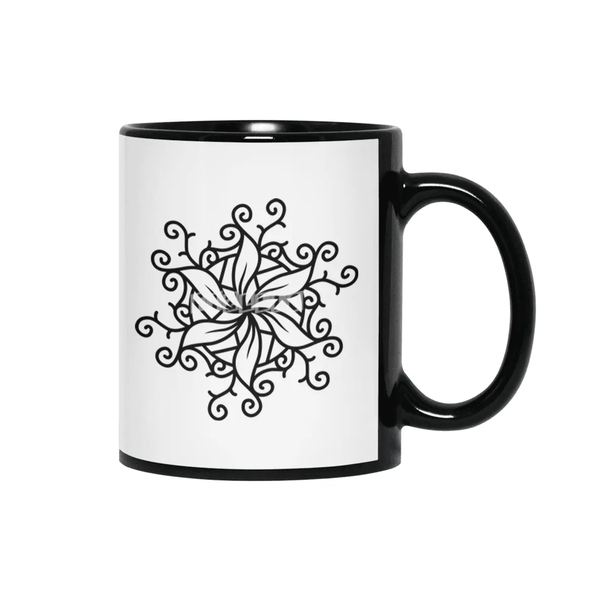 Black and white mandala vector isolated on white. Vector hand drawn circular decorative element. Siyah Kupa
