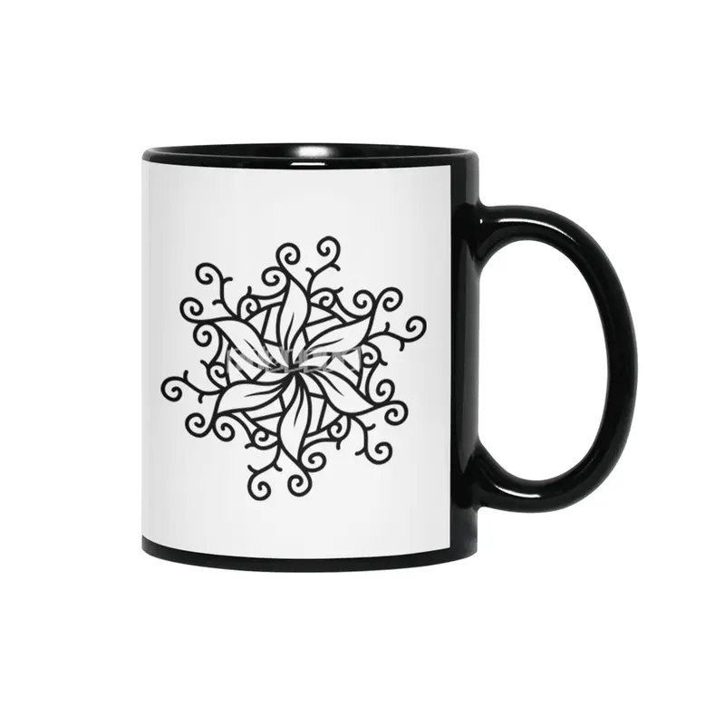 Black and white mandala vector isolated on white. Vector hand drawn circular decorative element. Siyah Kupa