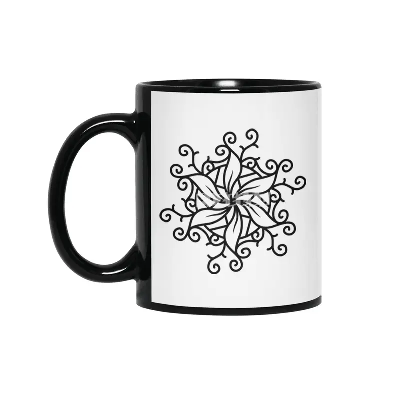 Black and white mandala vector isolated on white. Vector hand drawn circular decorative element. Siyah Kupa