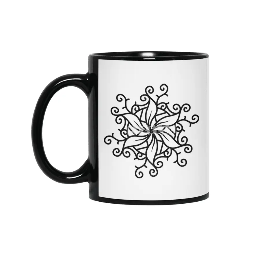 Black and white mandala vector isolated on white. Vector hand drawn circular decorative element. Siyah Kupa