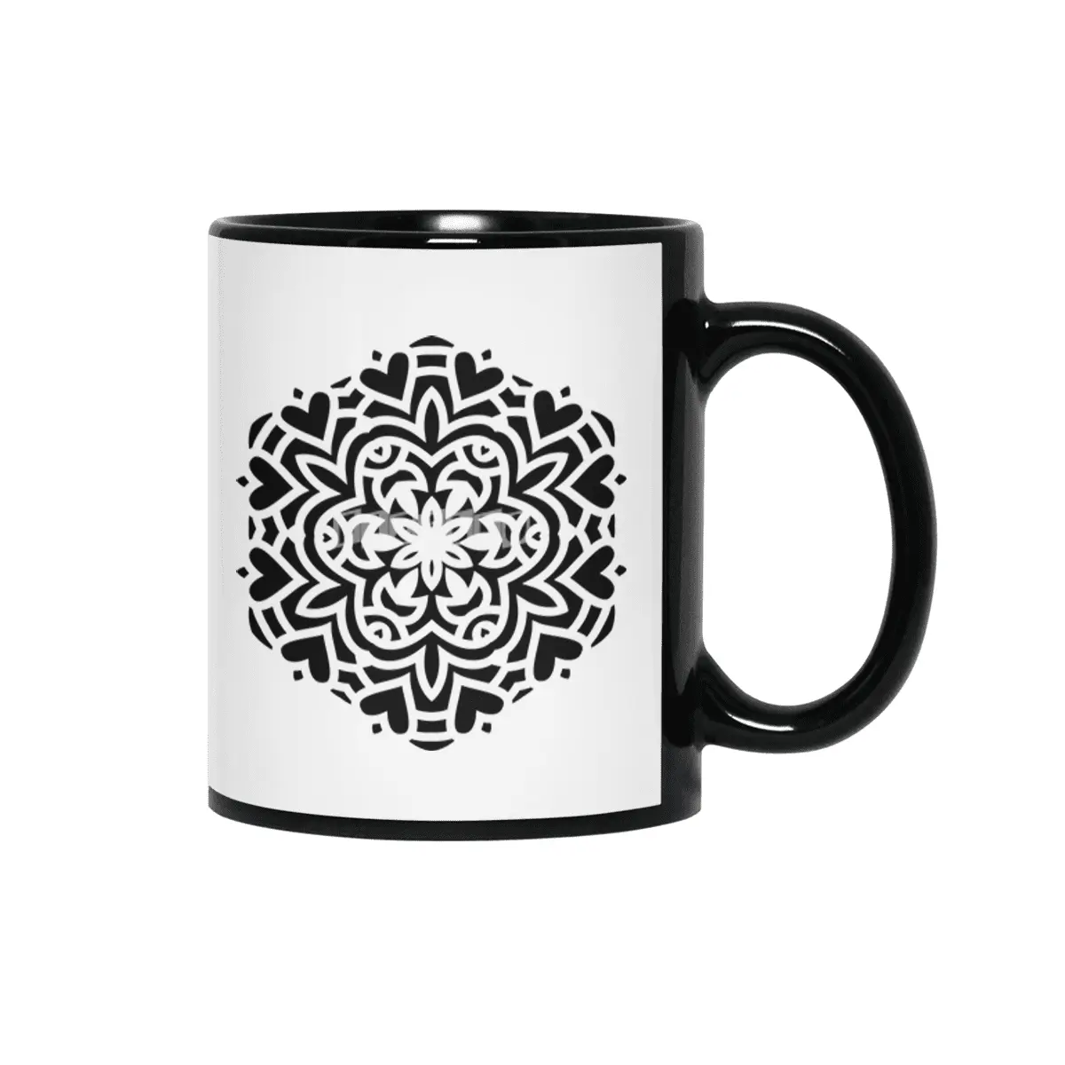 Black isolated ethnic mandala design. Anti-stress coloring page for adults. Hand drawn illustration. Siyah Kupa