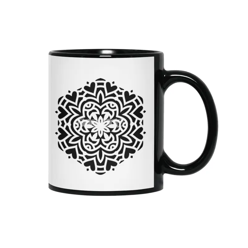Black isolated ethnic mandala design. Anti-stress coloring page for adults. Hand drawn illustration. Siyah Kupa