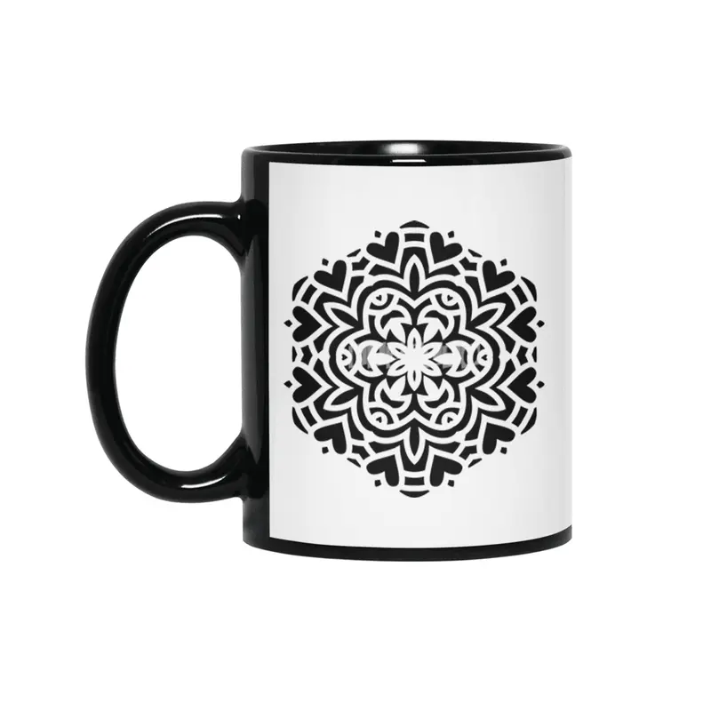 Black isolated ethnic mandala design. Anti-stress coloring page for adults. Hand drawn illustration. Siyah Kupa