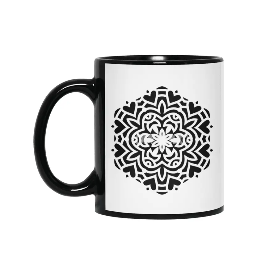 Black isolated ethnic mandala design. Anti-stress coloring page for adults. Hand drawn illustration. Siyah Kupa