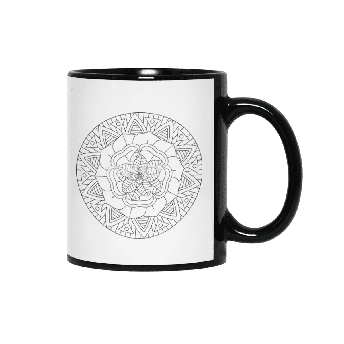 Black white isolated hand drawn mandala, coloring book print element, vector ornament Siyah Kupa