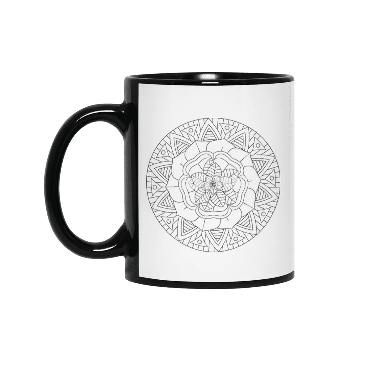 Black white isolated hand drawn mandala, coloring book print element, vector ornament Siyah Kupa