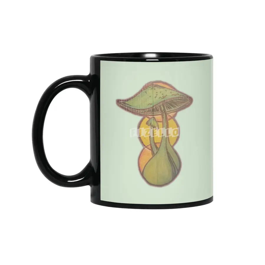 Mushrooms! Hand Drawn Original Artwork! Mushroom Home Painted Painting Siyah Kupa