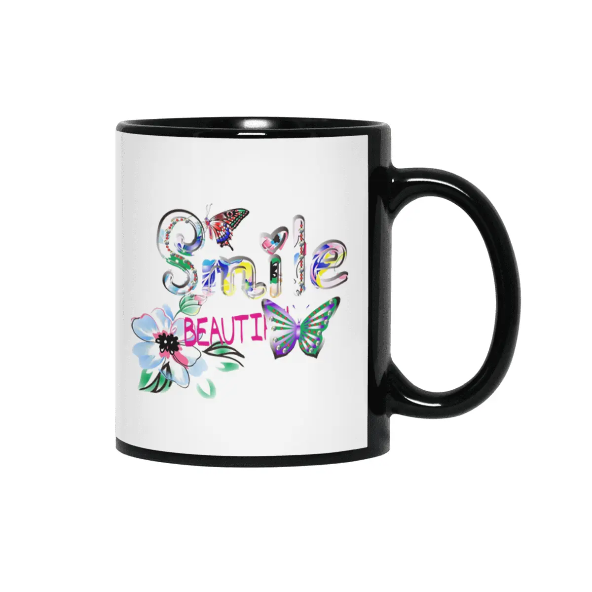 Butterfly alphabet letter smile beauty Siyah Kupa