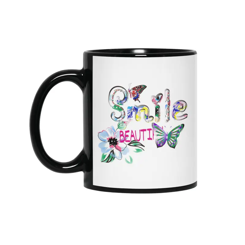 Butterfly alphabet letter smile beauty Siyah Kupa
