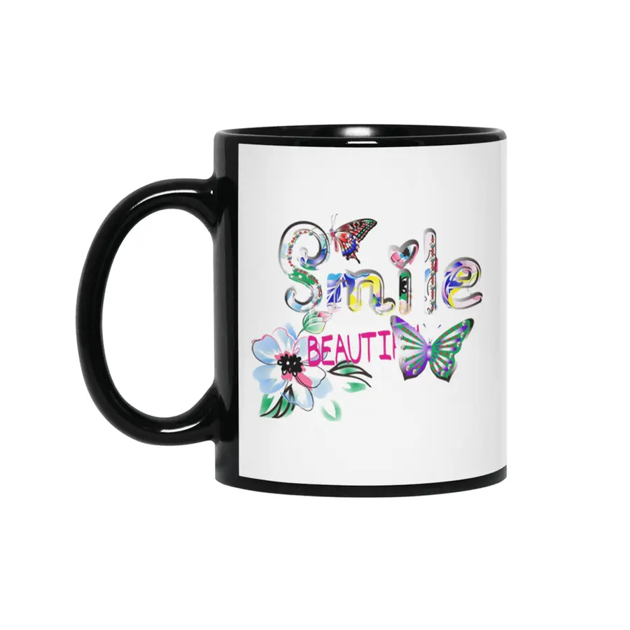 Butterfly alphabet letter smile beauty Siyah Kupa